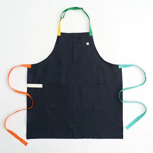 Bib <b>Apron</b> Canvas Dark Blue with Colorful Straps Adjustable Waist Simple Style Washable Durable Reusable for Cooking Daily Use - Product Image 1