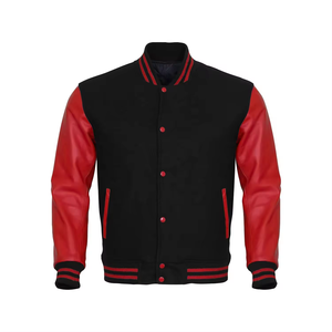 Chaqueta Bomber Negra para Hombre de Alta Calidad Personalizada OEM, Parche Bordado, Manga de Cuero, Tela Cálida, Decoración de Bolsillo de Chenilla, Nueva - Product Image 1