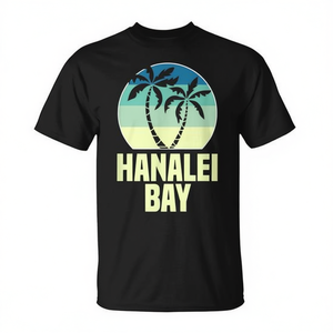 T-shirt rétro avec motif palmier et coucher de soleil de Hanalei Bay, vêtement promotionnel élégant - Product Image 2