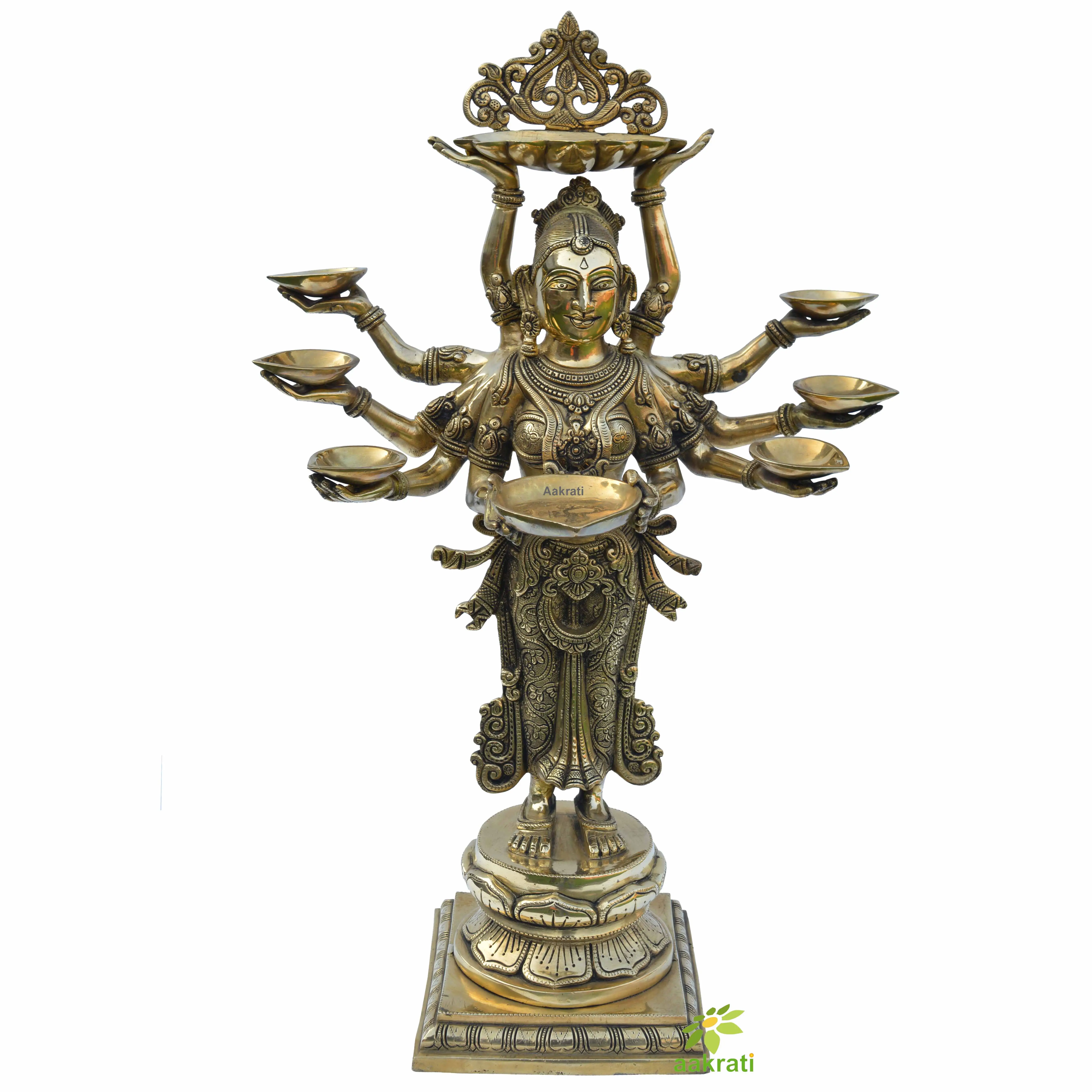 En laiton dix main grande taille profonde dame profonde laxmi statue figure indienne de Deep Lady et bienvenue Lady Statue