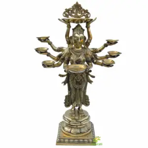 黄铜十手大尺寸深女士深laxmi雕像印度深女士雕像和欢迎女士雕像