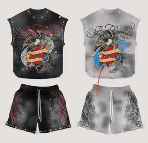 Ensemble short personnalisé de haute qualité pour hommes Style Streetwear 2 pièces Meilleure vente Ensemble short d'été imprimé avec strass - Product Image 1