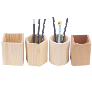 Dernier arrivage Ensemble de 4 porte-stylos en bois de manguier Pinceau de maquillage de grande capacité et autres porte-ustensiles pour le bureau - Product Image 1