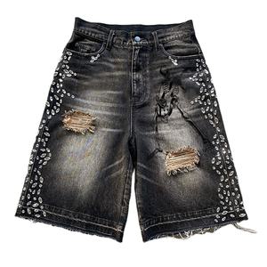 Short baggy en jean personnalisé pour hommes Short en jean de qualité supérieure Jorts avec strass Distressed Premium Summer Streetwear Short en jean pour hommes 2025 - Product Image 1