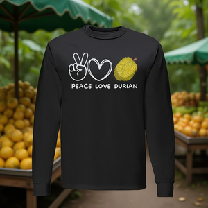 T-shirt à manches longues Peace Love Durian, design rétro pour les amateurs de nourriture - Product Image 3
