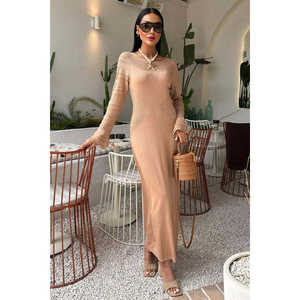 Vestido de punto con cuello redondo y detalles calados 2861 Transpirable y con cintura natural - Product Image 1