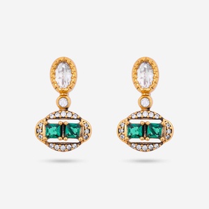ต่างหูแบบห้อย Kundan รุ่น 187764 สไตล์วินเทจทันสมัย รูปทรงเรขาคณิต ลายดอกไม้ ทำจากทองแดง ประดับมุกและเพชร เหมาะสำหรับงานแต่งงานและงานปาร์ตี้ - Product Image 1