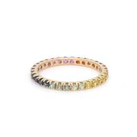 Bague de mariée fine en argent sterling 925 plaqué or 18 carats vermeil, sertie de saphirs arc-en-ciel taillés, style éternité, vente chaude
