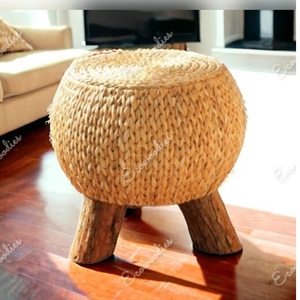 Élégant pouf rond en jonc de mer naturel avec incrustation d'os Console Pieds de tabouret de canapé en osier pour salon et chambre à coucher pour appartements - Product Image 6