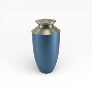 Urna Funeraria Azul Profundo Mate con Tapa Plateada y Forma Alta y Lisa para un Recuerdo Contemporáneo - Product Image 1
