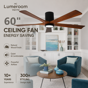 Ventilateur de plafond encastré de 60 pouces avec lumière, pales en bois massif, moteur DC, télécommande APP, LED dimmable – En stock aux États-Unis - Product Image 2