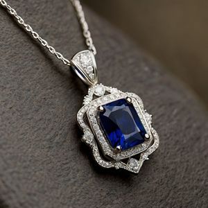 Collar con colgante de acento de diamante con cojín de zafiro azul real de platino, diseño elegante, joyería fina personalizada, oro rosa blanco PT950 - Product Image 5