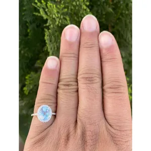 925 <b>Silver</b> Boho Romantic <b>Statement</b> <b>Ring</b> with Aquamarine Oval Cut Natural Stone Rhodium Plated Platinum for Engagement - Product Image 2