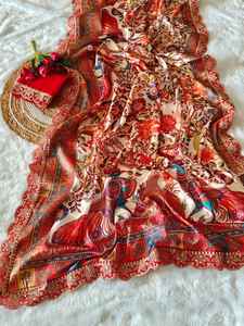 Sari Dola Banarasi de Uso Ocasional con Estampado Digital y Bordado de Lentejuelas, Moda Femenina, Fabricante de la India - Product Image 4