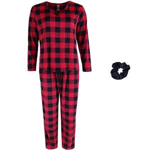 PJ Couture Set da Notte in Flanella a Quadri Buffalo per Donna, Rosso e Nero, Chiusura con Bottoni, Taglia M, Morbido Abbigliamento Sostenibile per l'Inverno - Product Image 1