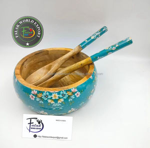 ชามไม้สำหรับตกแต่งบ้านและห้องครัวทำด้วยมือชามไม้พิมพ์ลายไม้พร้อมช้อนโดย fwe - Product Image 4