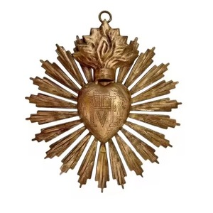 Corazón Sagrado de Metal con Acabado Dorado, Colgante para Iglesia, Hogar, Pared, Regalo y Decoración Católica - Product Image 2