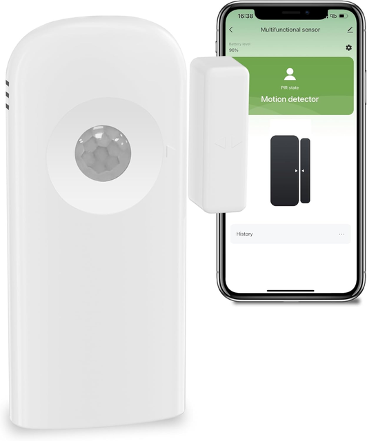 WiFi Door Sensor PIR Motion Detection Smart Door/Window Alarm App-Controlled Home Security Sensor Alexa Compatible Wide Angle