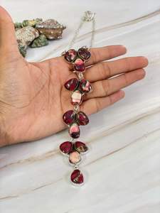 Collar Hecho a Mano de Plata Esterlina Rosa Roja Dalia Turquesa Floral y Piedras Preciosas Joyería Llamativa - Product Image 4