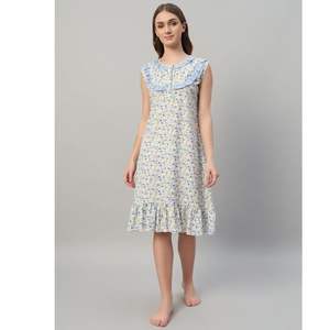 Camisón corto de algodón para mujer, camisón con estampado floral - Product Image 1