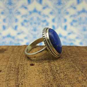 Ethnic 925 Sterling Silver <b>Ring</b> Natural <b>Lapis</b> Gemstone Handmade Bohemian Oval Cut for Weddings Parties Custom Wholesale Jewelry - Product Image 3