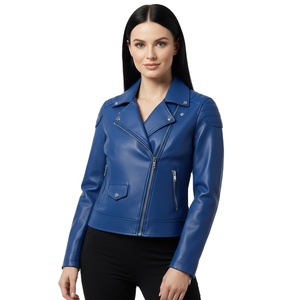 Veste de moto en cuir véritable bleu de qualité supérieure pour femmes, vente en gros personnalisée, prix d'usine, style motard, manteau pour femmes, service OEM - Product Image 1