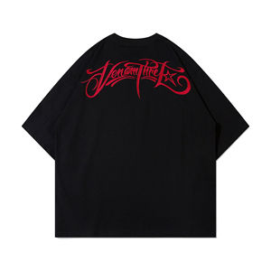 T-shirt décontracté pour homme en coton 100% tricoté respirant à col en V surdimensionné, design personnalisé avec broderie culturelle - Product Image 4