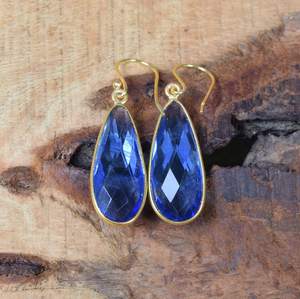 <b>Blue</b> Quartz Sterling <b>Silver</b> Gold Overlay <b>Earrings</b> Elegant December Birthstone Jewelry Gift for Anniversary - Product Image 1