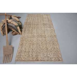 Alfombra turca Vintage Beige Marrón 3,5 X 7.4ft Lana Área grande Diseño de retazos abstractos para pasillo Forma rectangular Látex - Product Image 1