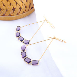 ต่างหูห้อยสีเงินสุดหรูตัวเรือนทองเหลืองชุบทองทำจากหินควอตซ์สีม่วง - Product Image 4