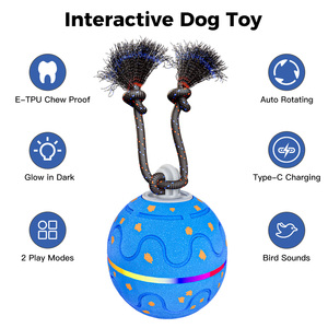 Jouet intelligent pour chien, balle à roulement automatique, résistant aux morsures, en ETPU, interactif, lumières LED RGB, sons d'oiseaux, adorable, pour la vente en gros - Product Image 1