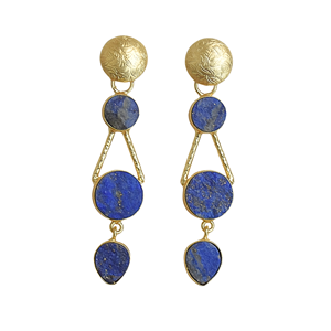 Boucles d'oreilles pendantes vintage en lapis-lazuli, laiton plaqué or 18 carats, Laxmi Jewelers LJ 1429, cadeau pour femme - Product Image 1