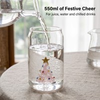 Gobelet en verre pour arbre de Noël 550 ml, tasse à boire en borosilicate avec arbre 3D à l'intérieur pour cadeaux de Noël et logo personnalisé