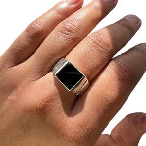 Anillo clásico de joyería para mujer, joyería de estilo bohemio de Plata de Ley 925, anillo hecho a mano con piedras preciosas de ónix negro, regalo para esposa - Product Image 1