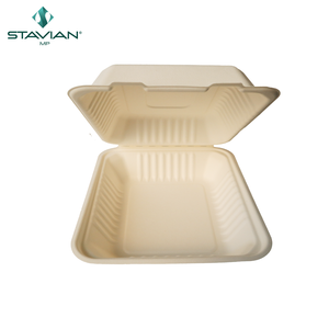 100% Fibres à base de plantes biodégradables sans PFAS Vaisselle et vaisselle jetables Durable 6x6 pouces Hamburger Clamshell - Product Image 4