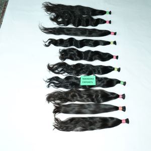 Venta al por mayor 100% Natural Virgin Black Curly Extensiones de cabello indio Raw Bulk Straight Cabello humano con la mejor calidad del vendedor de encaje - Product Image 3