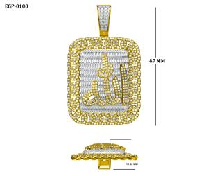 Colgante de diamante de palabra religiosa de Alá en oro amarillo Rosa Blanco de 10kt con colgantes y dijes de diamantes de Baguette redondos - Product Image 5