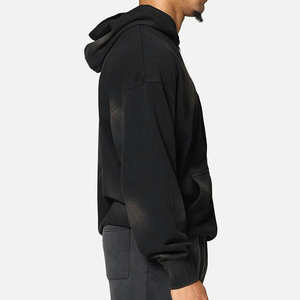 Custom Heavy Weight Double <b>Zipper</b>-up <b>Hoodie</b> <b>Black</b> Vintage Distressed Streetwear Acid Wash 400GSM <b>Hoodie</b> Blank Hoodies for Men - Product Image 6