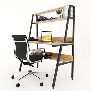 FD68044 Rubberwood Minimalist <b>Study</b> <b>Desk</b> with Bookshelf 120x60x145(cm) for Home Office or Bedroom Laptop Table PC <b>Desk</b> - Product Image 2