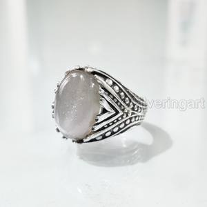 Nouvelle Arrivée Bague pour Homme en Argent Sterling 925 avec Pierre de Lune Grise Naturelle, Pierre de Naissance de Juin, Bijou Cadeau d'Anniversaire Arabe - Product Image 2