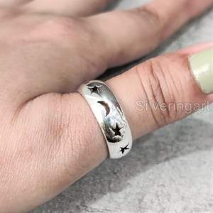 Anillo de Hombre, Anillo Sencillo de Plata, Anillo Sencillo y Pesado, Anillo de Sello con Luna Creciente, Anillo Antiestrés, Joyería Hecha a Mano Personalizada, Anillo de Plata Maciza 925 - Product Image 6