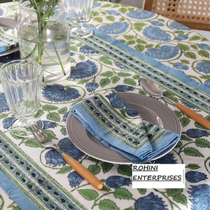 Lotus Blue 100% algodón hecho a mano bloque impreso estilo indio mantel tamaño personalizado diseño Floral hogar Hotel fiesta decoración al aire libre - Product Image 2