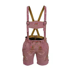 Vrouwen Suède Lederhosen Traditionele Duits Leer Korte Roze Prachtig Gemaakt Suède Lederen Lederhosen Voor Vrouwen