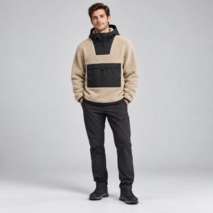 Chaqueta Anorak Personalizada para Hombre, 100% Algodón, Forro Polar Sherpa, Transpirable, Ecológica, con Media Cremallera, Bloques de Color, Bolsillo Canguro, Cálida para Invierno - Product Image 2