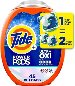 Tide Ultra OXI Power PODS with Odor Eliminators Laundry Detergent Pacs 45 Count For Visible and Invisible Dirt