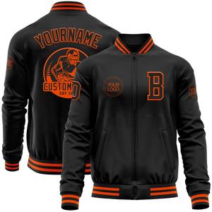 Bomber personnalisé noir orange Varsity Letterman veste à glissière coupe-vent Streetwear veste universitaire vintage pour hommes - Product Image 1
