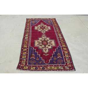 3.5x6.8 ft Vintage Rug, <b>Red</b> Plants & trees Turkish Rug <b>Wool</b> - Product Image 1