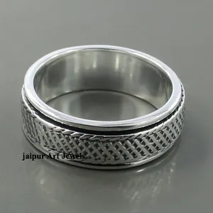 Hot Selling Unique Boys Statement Jewelry Oxidised Finish Curves And Grooves 925 Sterling Gift Silver Band Ring At Wholesale