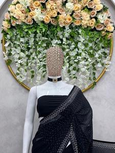 Sari de trabajo de secuencia de Georgette suave Premium de diseñador para mujer, ropa de boda de diseñador, ropa de fiesta de estilista - Product Image 3