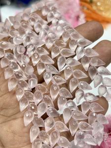 Quartz rose naturel AAA, facetté, en forme de goutte, fantaisie, perçage, collier de 8 pouces, 6x9 mm environ - Product Image 3